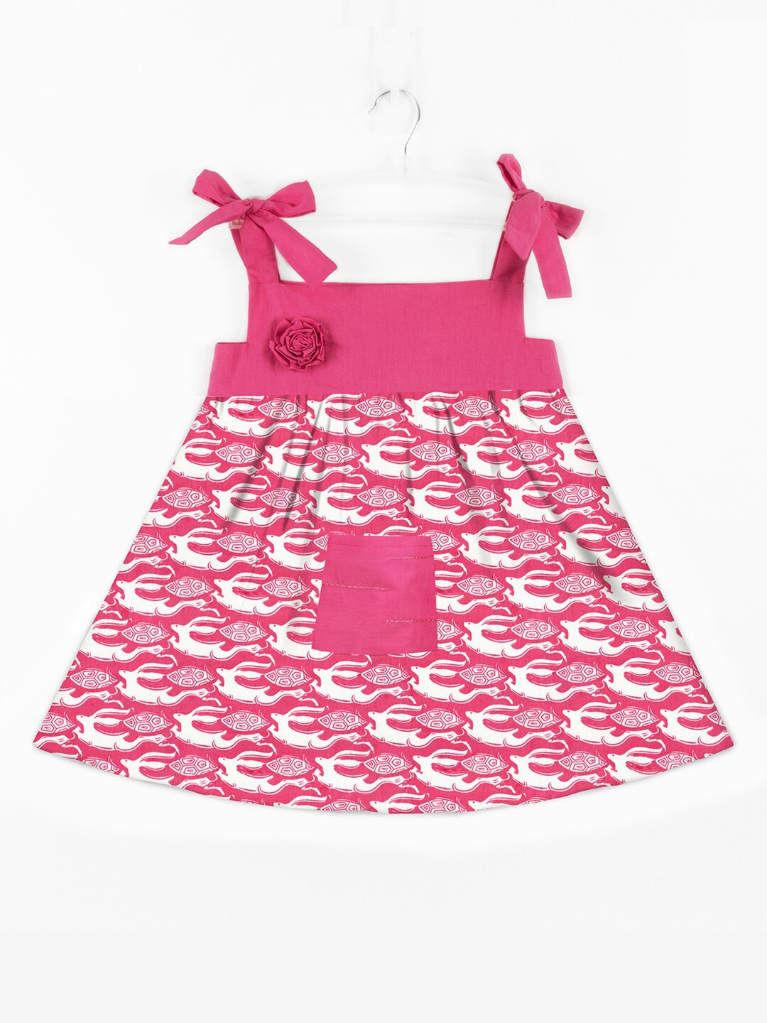 

STORY TAILOR Girls Pink & White Printed Pure Cotton A-Line Dress