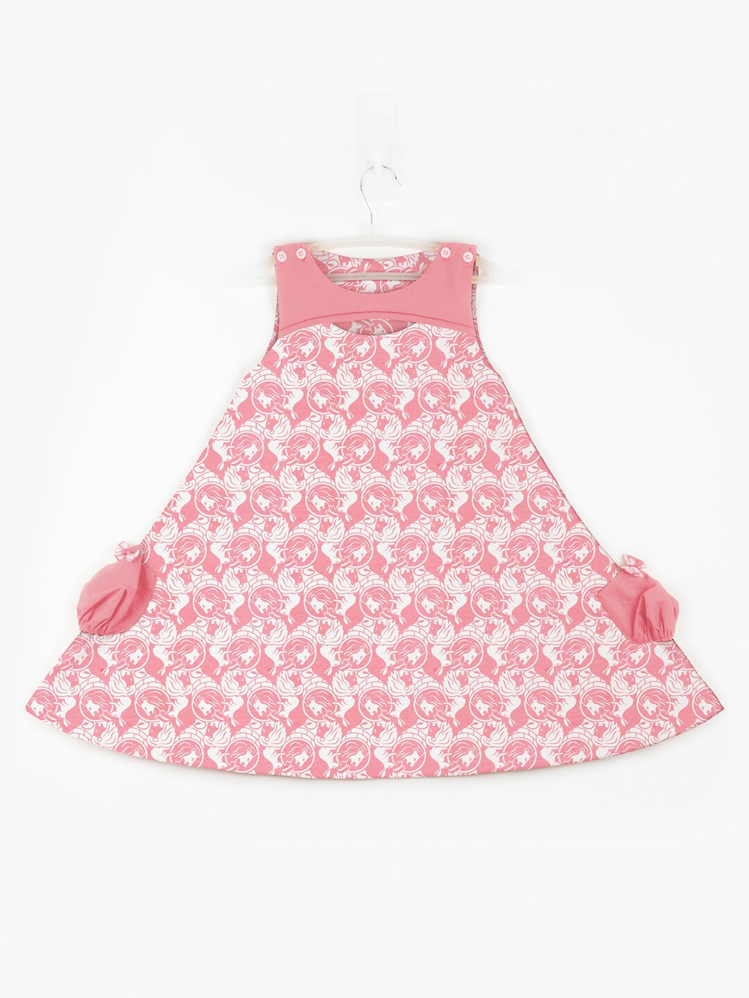 

STORY TAILOR Girls Pink & White Printed Pure Cotton A-Line Dress
