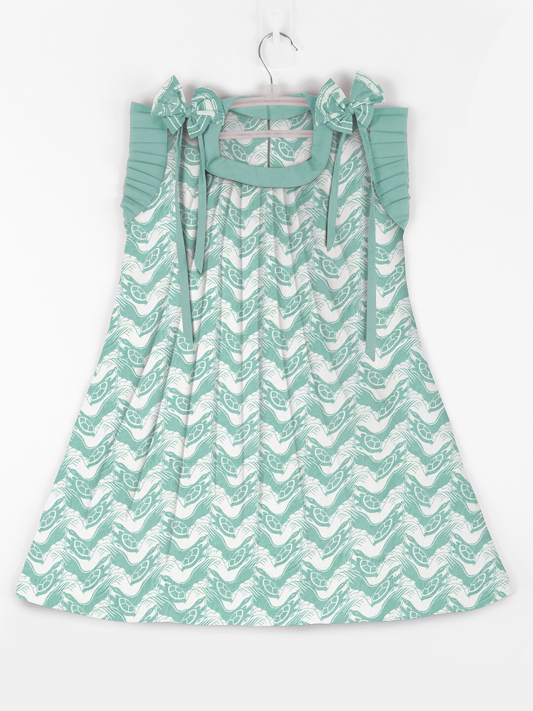 

STORY TAILOR Sea Green & White A-Line Pure Cotton Dress