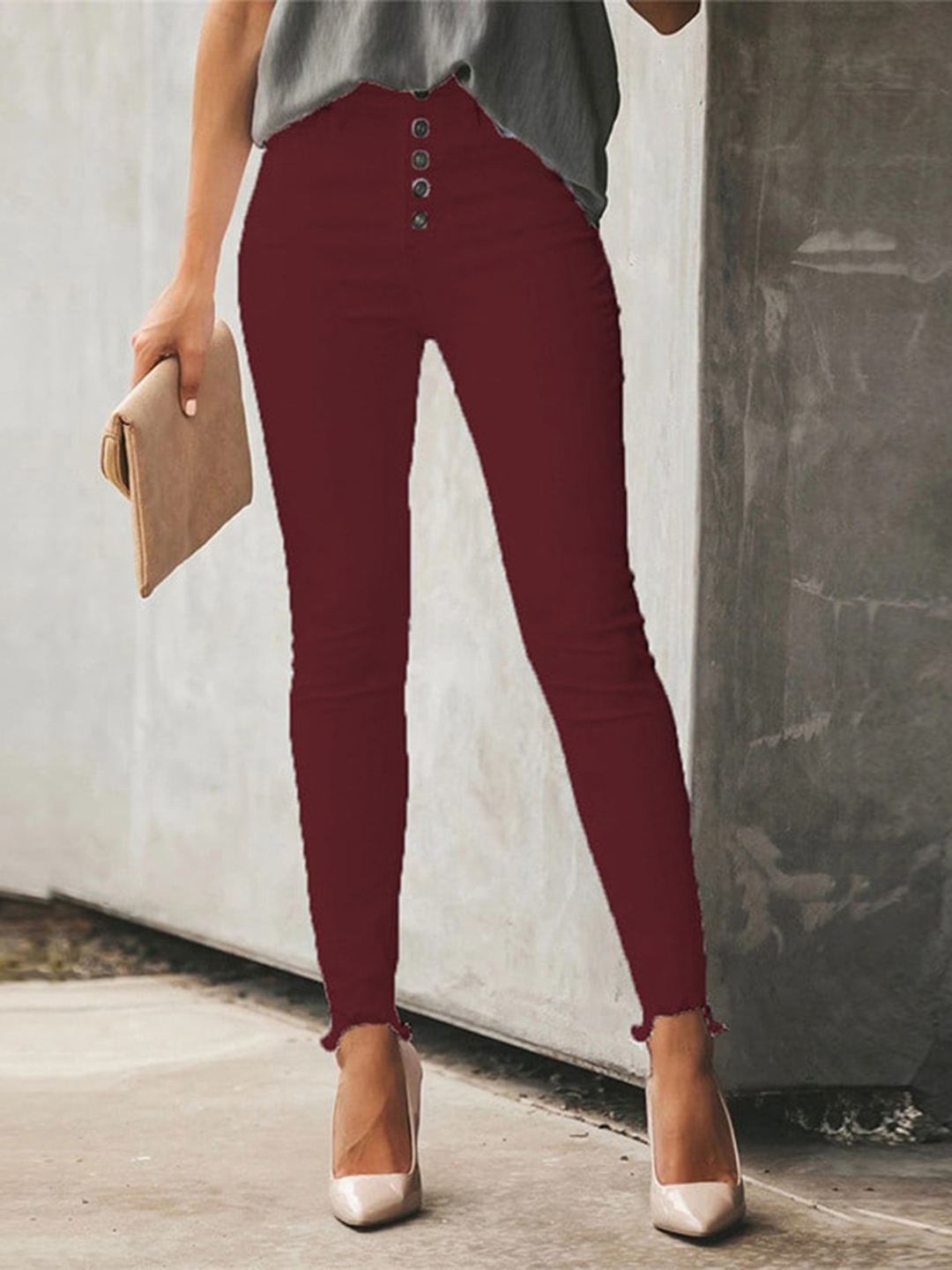 

La Aimee Women Gorgeous Red Solid Trousers