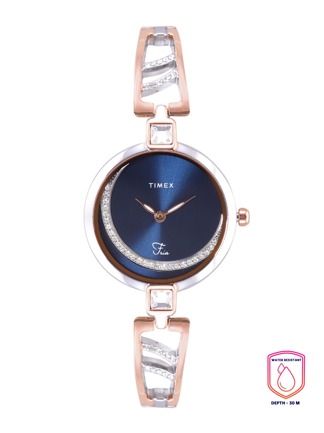 

Timex Women Blue Embellished Dial & Silver Toned Bracelet Straps Analogue Watch TWEL15202, Navy blue