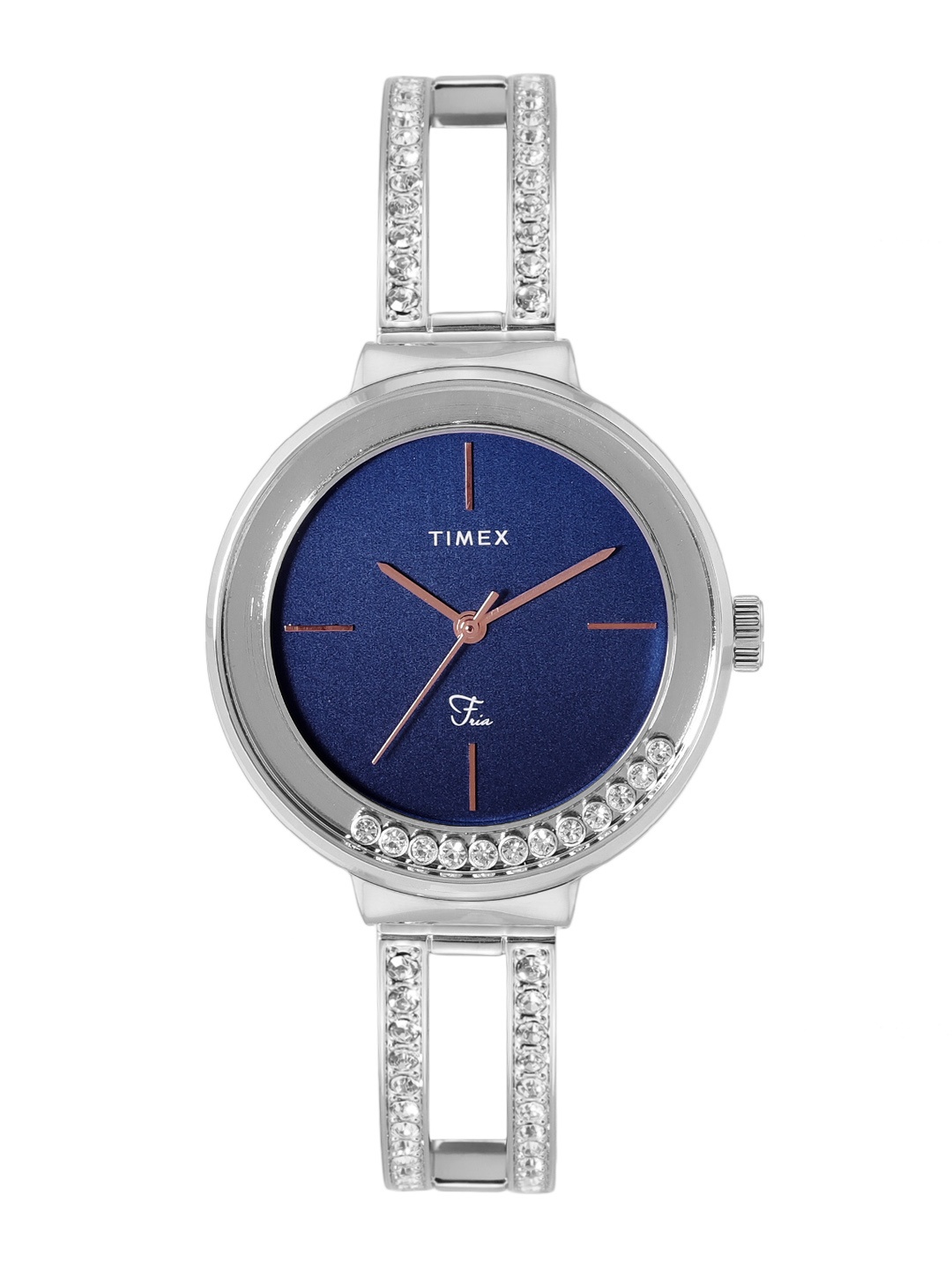 

Timex Women Blue Brass Dial & Silver Toned Bracelet Style Straps Analogue Watch TWEL13500, Navy blue