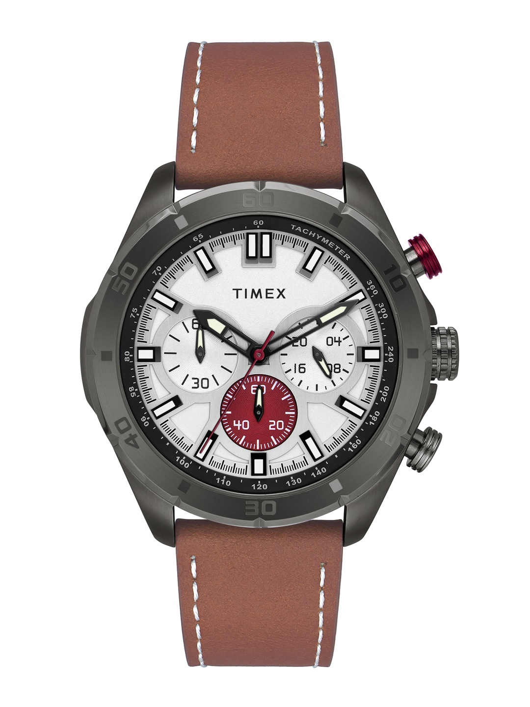 

Timex Men Leather Straps Analogue Chronograph Watch TWEG20303, Silver