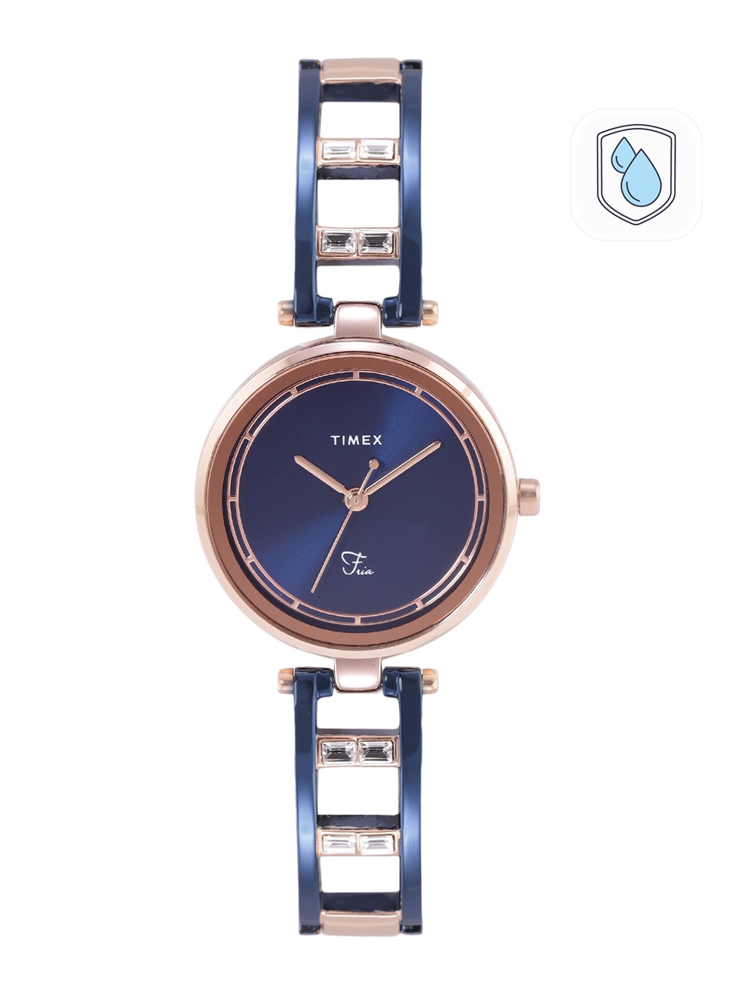 

Timex Women Blue Brass Dial & Rose Gold-Plated Bracelet Straps Analogue Watch TWEL15303