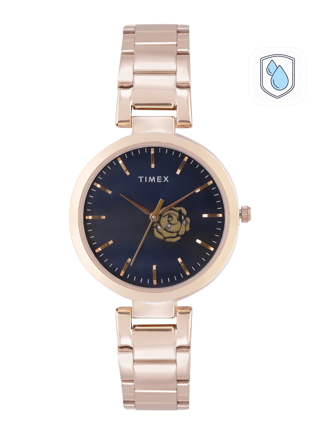 

Timex Women Blue Dial & Rose Gold-Toned Bracelet Style Straps Analogue Watch TW000X229