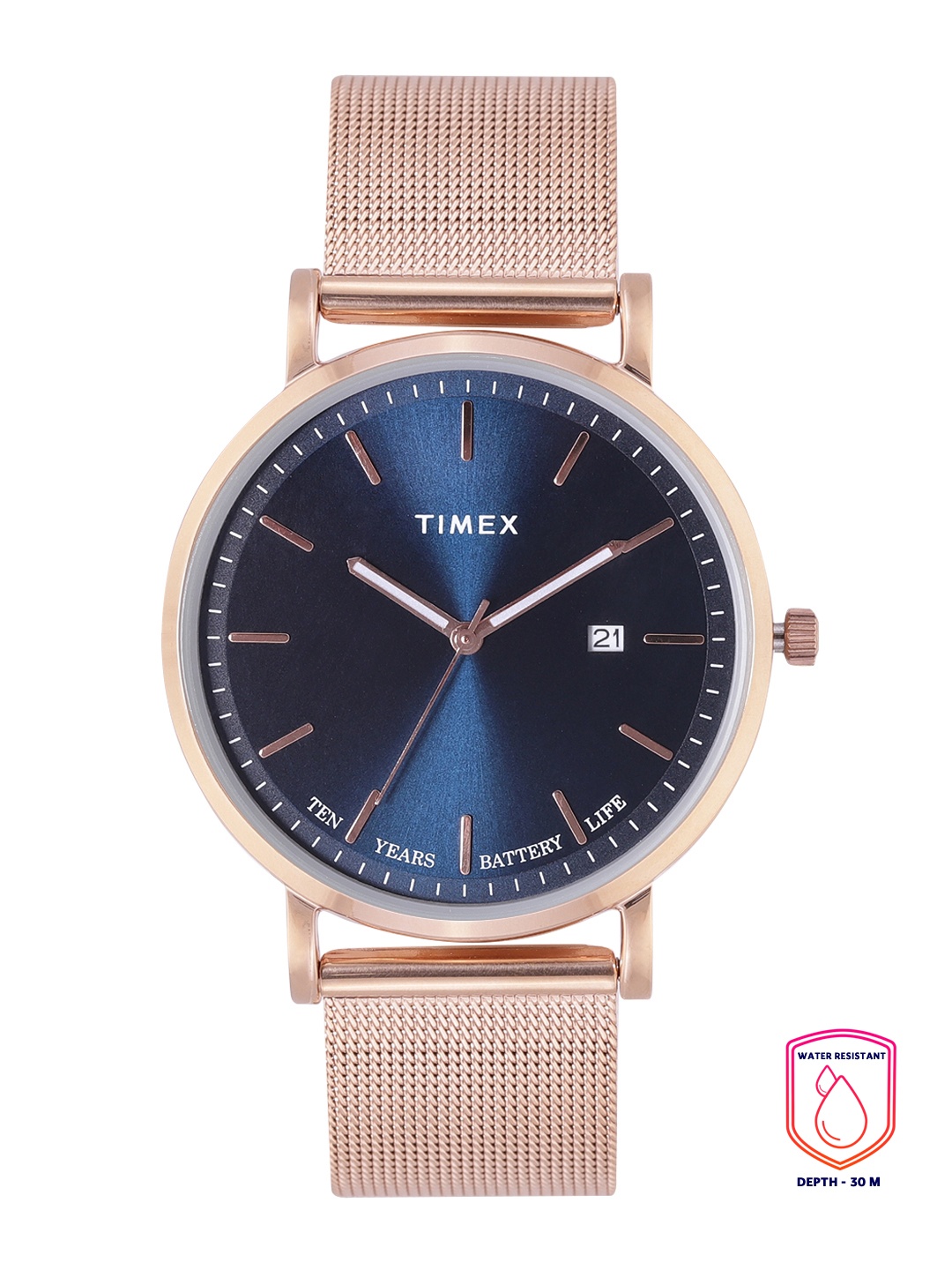 

Timex Men Blue Dial & Rose Gold Toned Analogue Watch TWEG17704