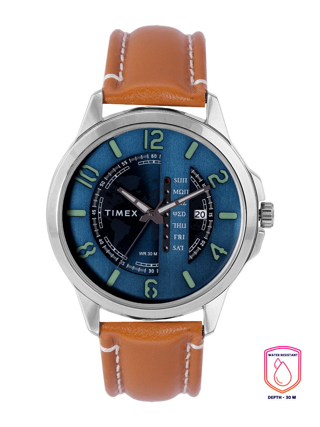

Timex Men Blue Patterned Dial & Brown Leather Straps Analogue Watch TWEG16500