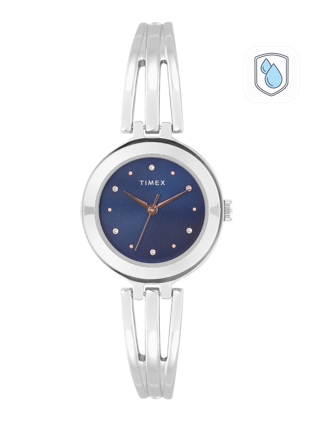 

Timex Women Blue Embellished Dial & Silver-Toned Bracelet Style Analogue Watch TWTL10303, Navy blue