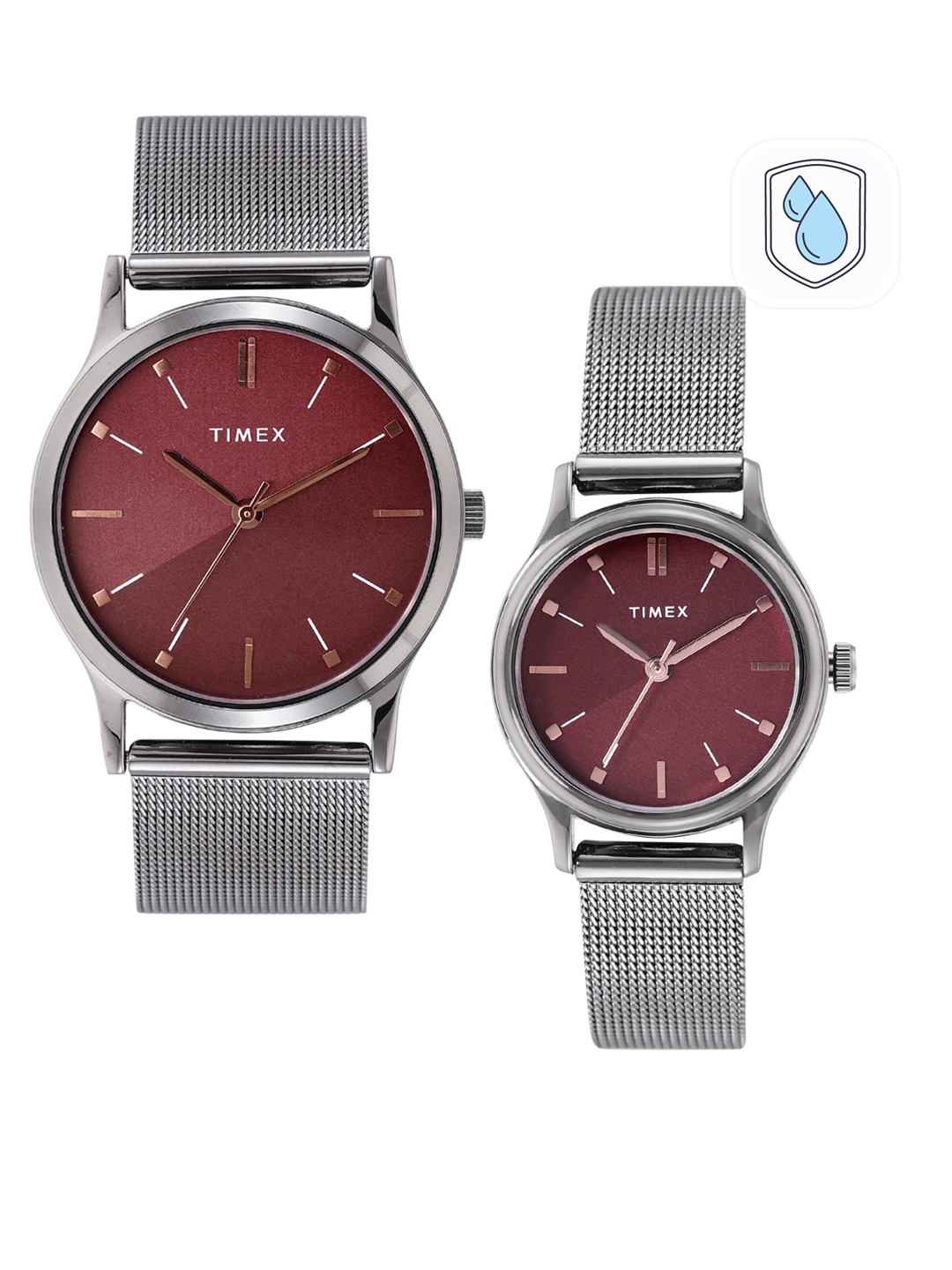 

Timex Unisex Bracelet Style His and Her Analogue Watch, Maroon