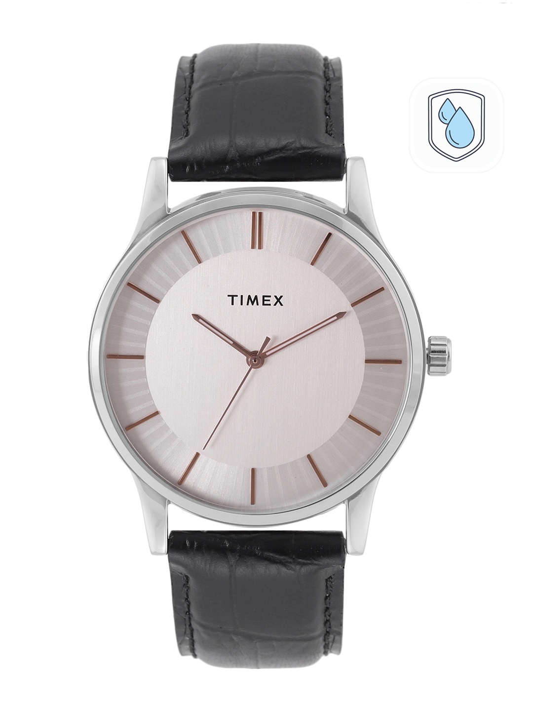 

Timex Men White Dial & Black Leather Textured Straps Analogue Watch TW0TG8301