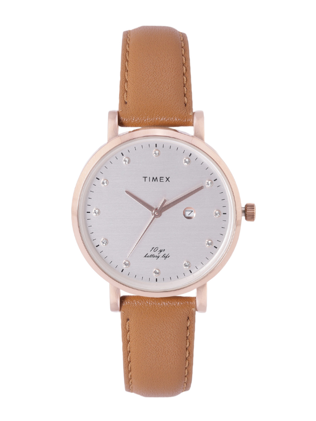 

Timex Women Silver-Toned Brass Dial & Brown Leather Straps Analogue Watch TWEL12907