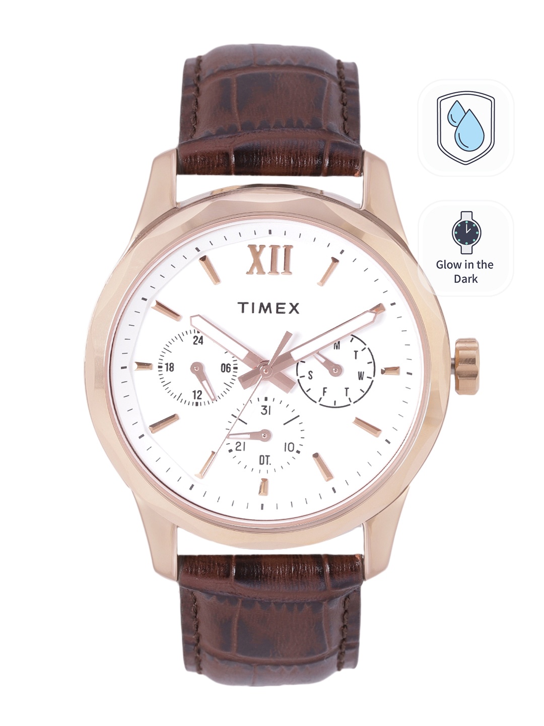 

Timex Men White Dial & Brown Leather Straps Analogue Multi Function Watch TW0TG7600