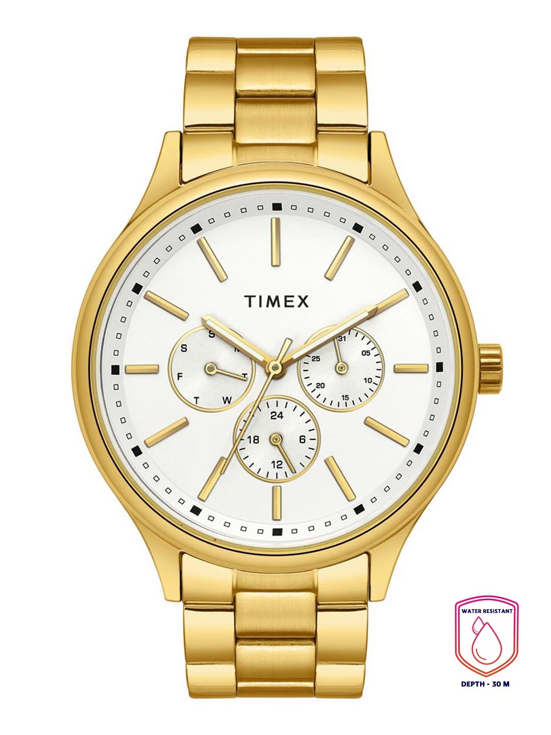 

Timex Men Silver-Toned Brass Dial & Gold Toned StaiAnalogue Multi Function Watch TWEG18416