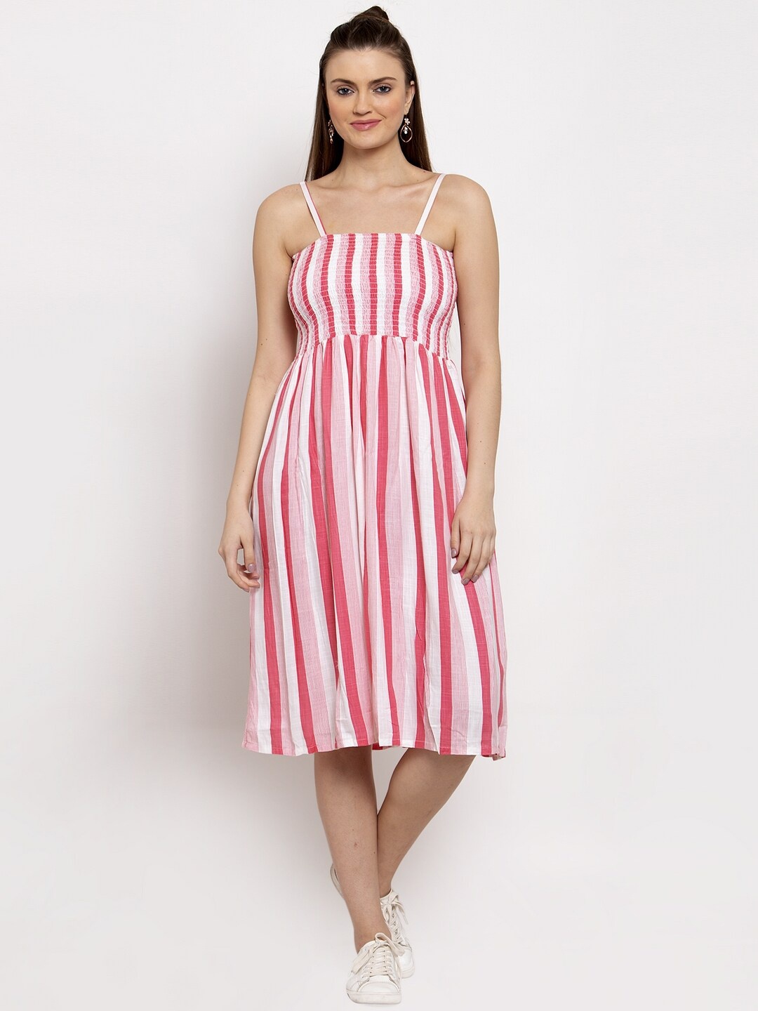 

Miaz Lifestyle Women Pink Striped Midi Dress