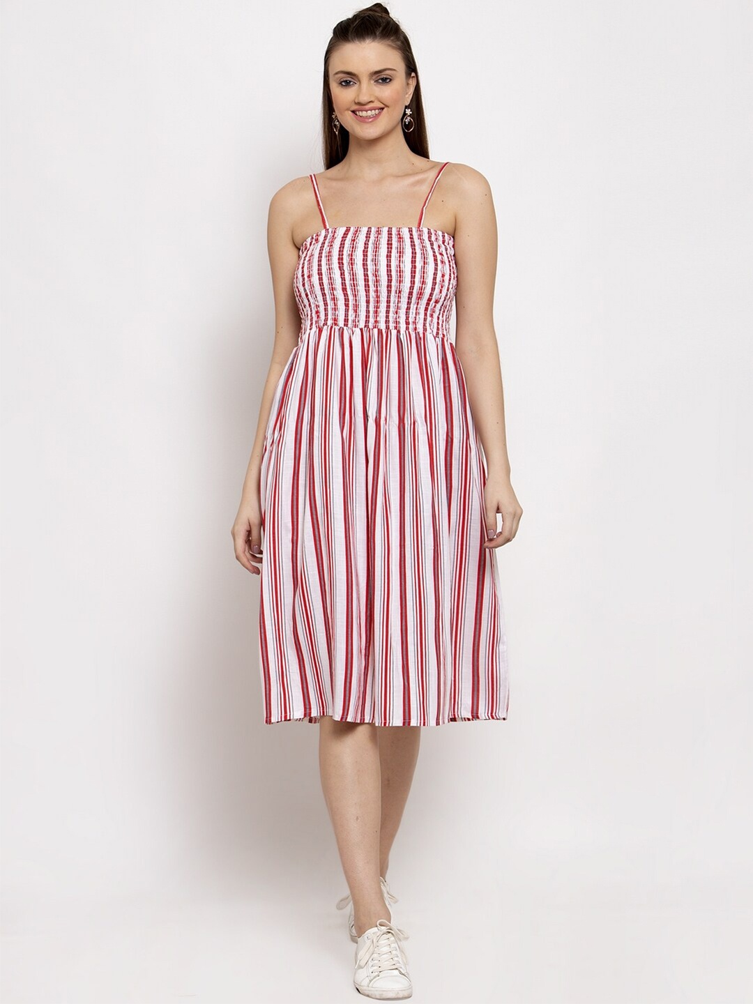 

Miaz Lifestyle White & Red Striped Dress