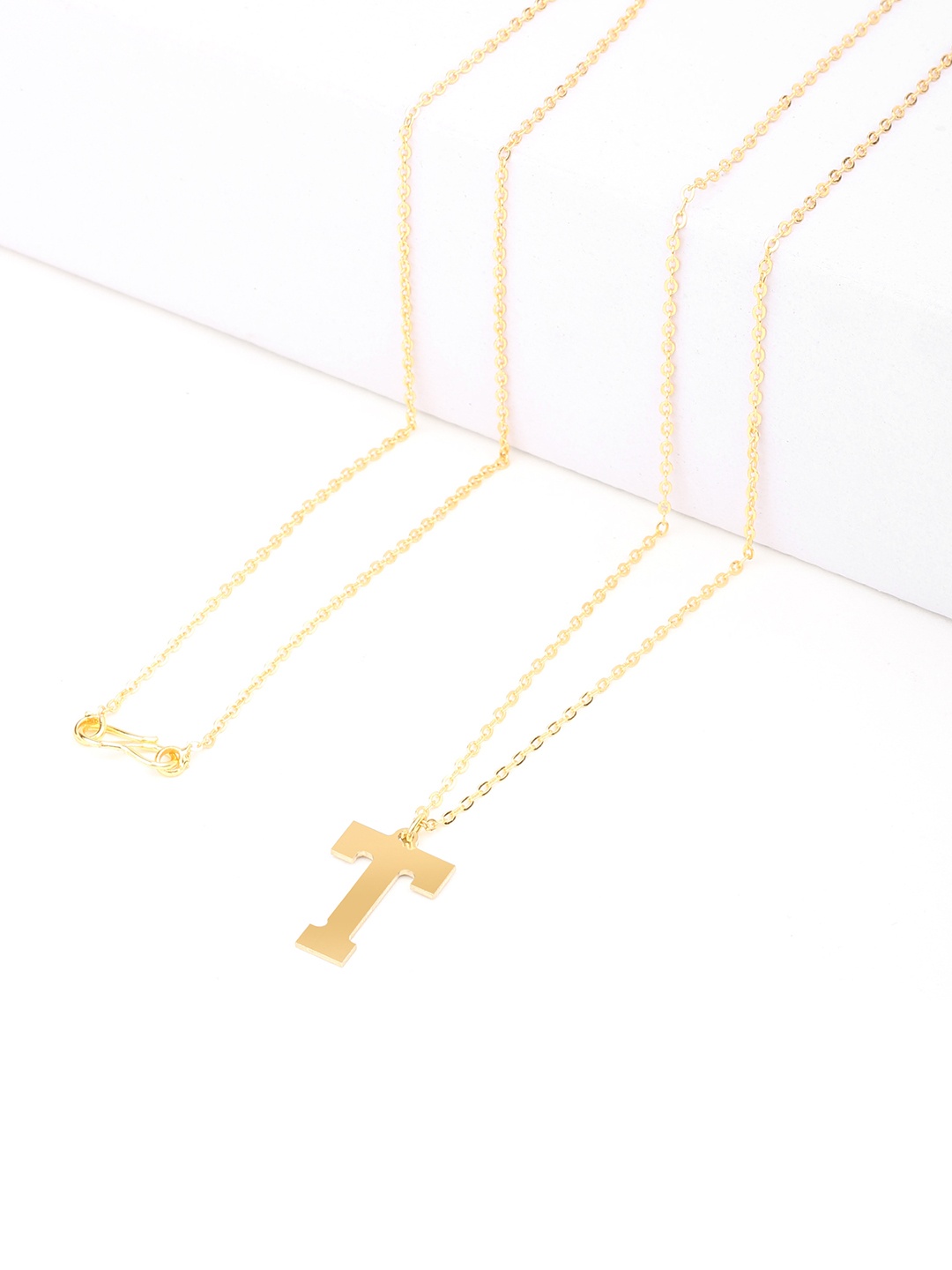 

Goldnera Gold-Plated Alphabet T Necklace Pendant With Solitaire Earrings