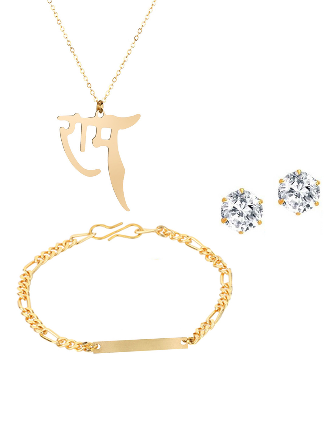 

Goldnera Gold-Toned 3 Pendants with Ear Stud and Bracelet