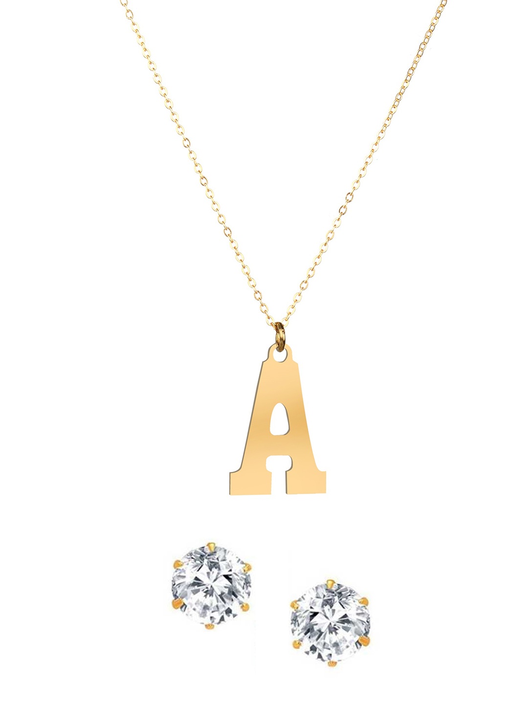 

Goldnera Gold-Plated 'A' Initial Chain Necklace Pendant With Earrings