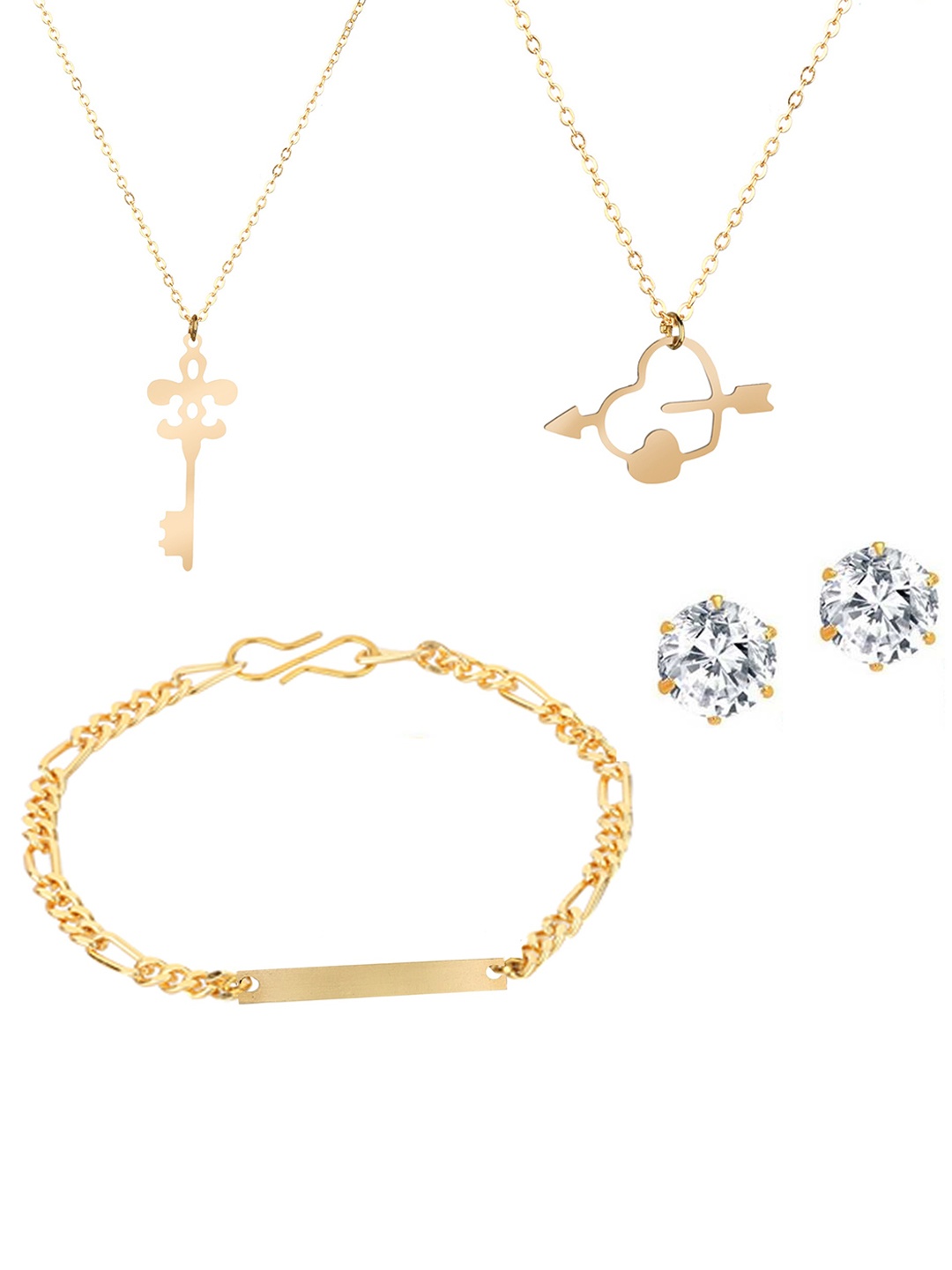 

Goldnera Gold-Plated Heart Necklace With Solitaire Earrings & Bracelet