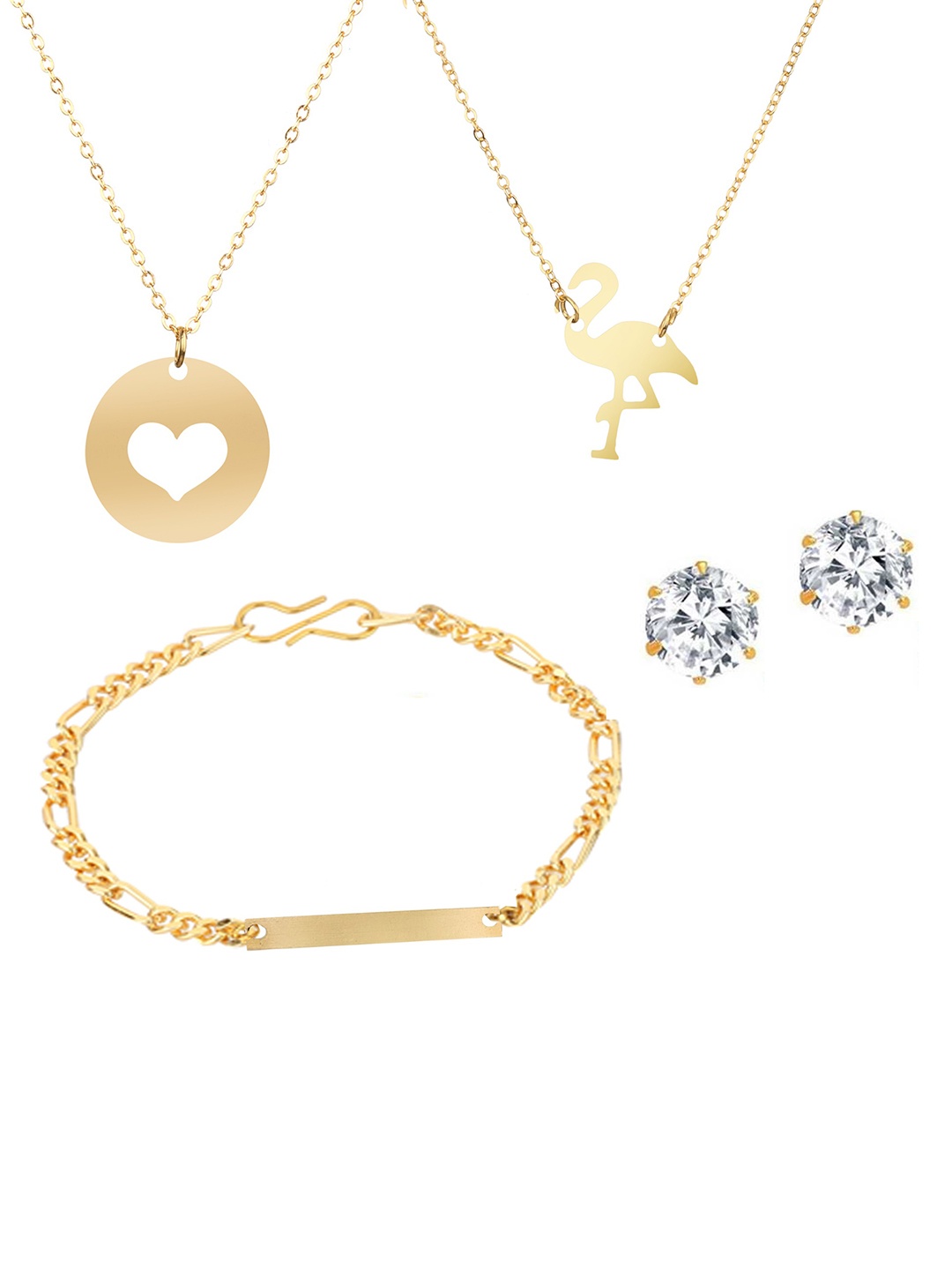 

Goldnera Gold-Toned 3 Pendants with Ear Stud and Bracelet