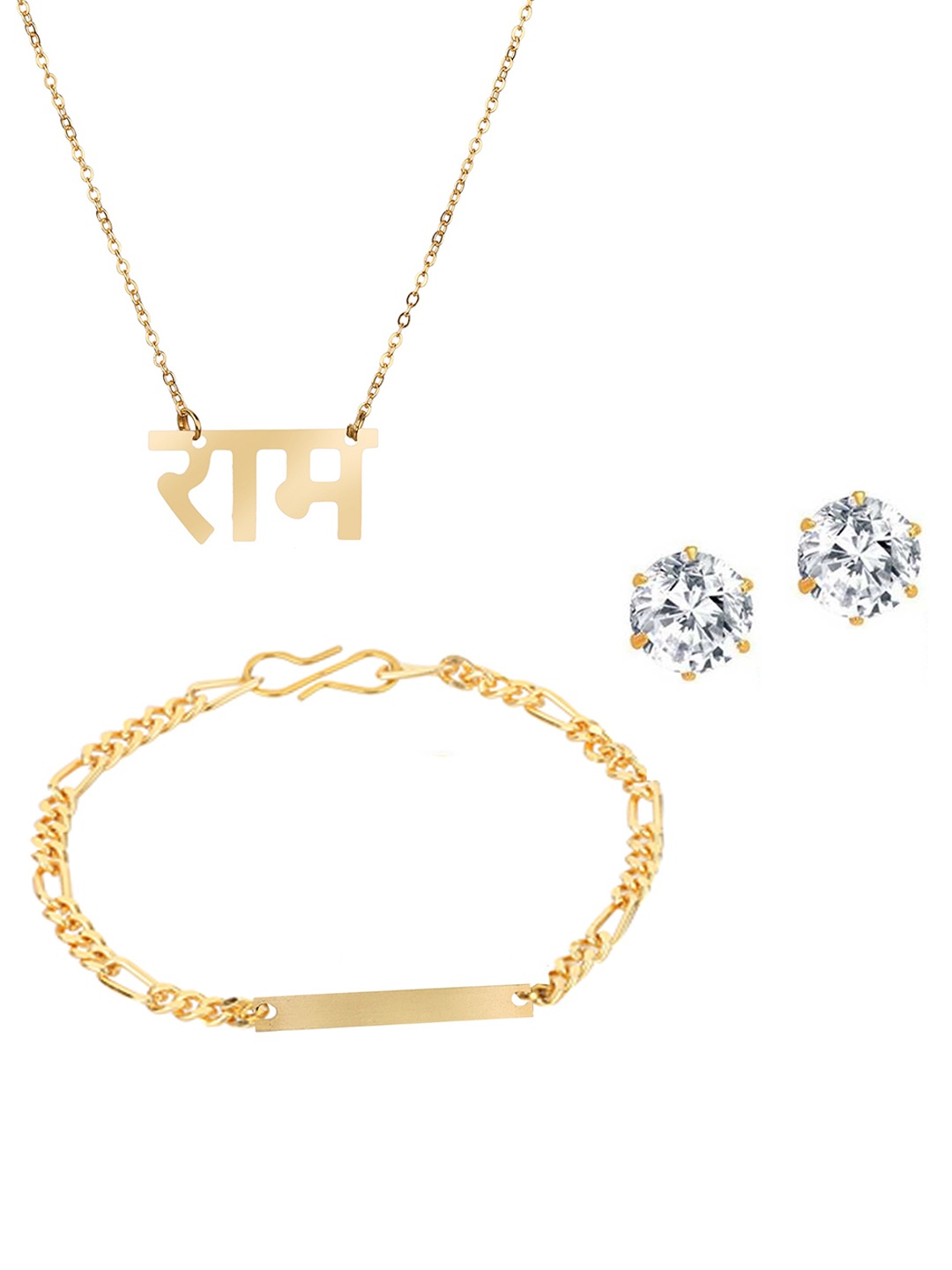 

Goldnera Gold-Toned 3 Pendants with Ear Stud and Bracelet