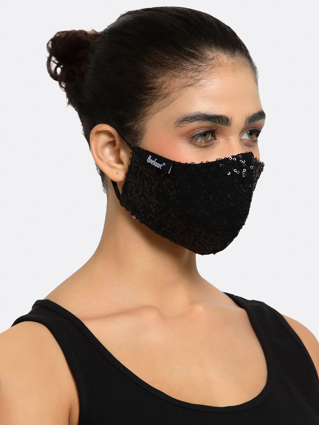 

Anekaant Women Black Embellished 3-Ply Reusable Cloth Mask