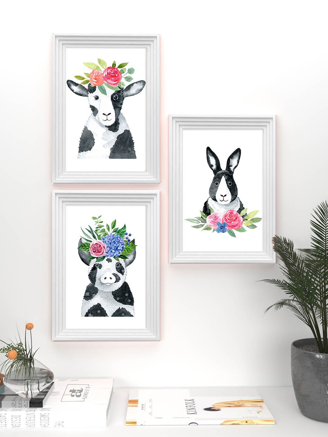 

Art Street Pink Framed Animal Theme Solid Wall Art Set Of 3