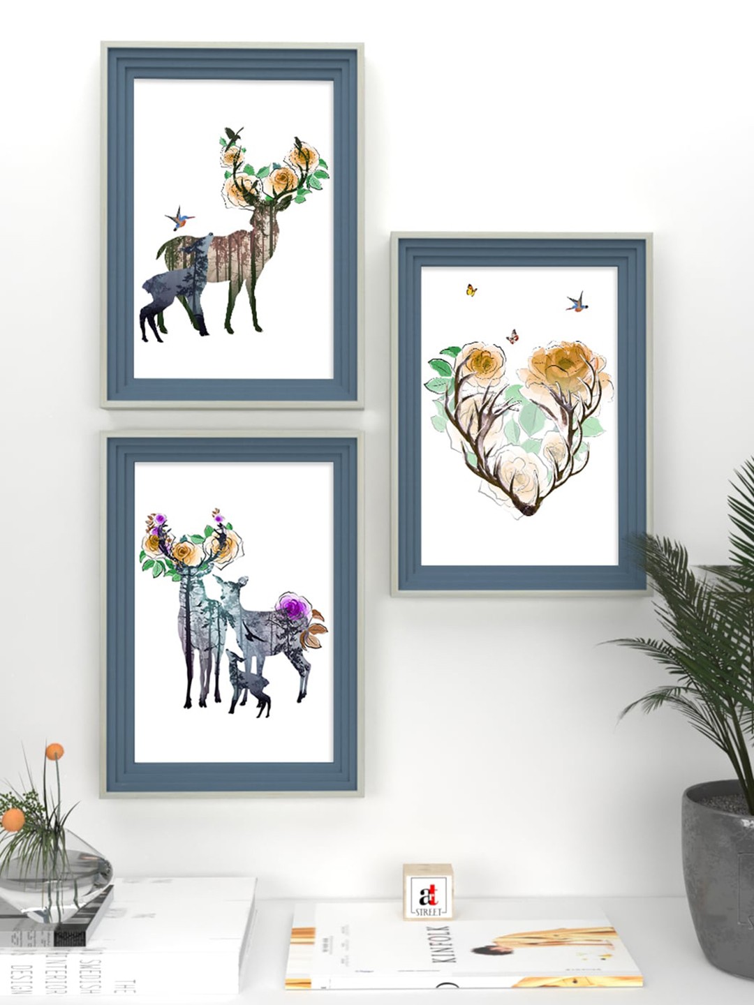 

Art Street Set of 3 Animal Theme Framed Art Wall Decor, Blue