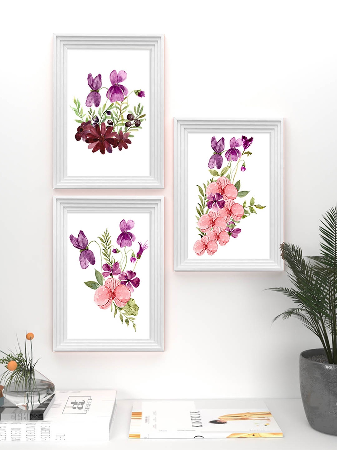 

Art Street Set Of 3 Floral Printed Framed Wall Art, Pink