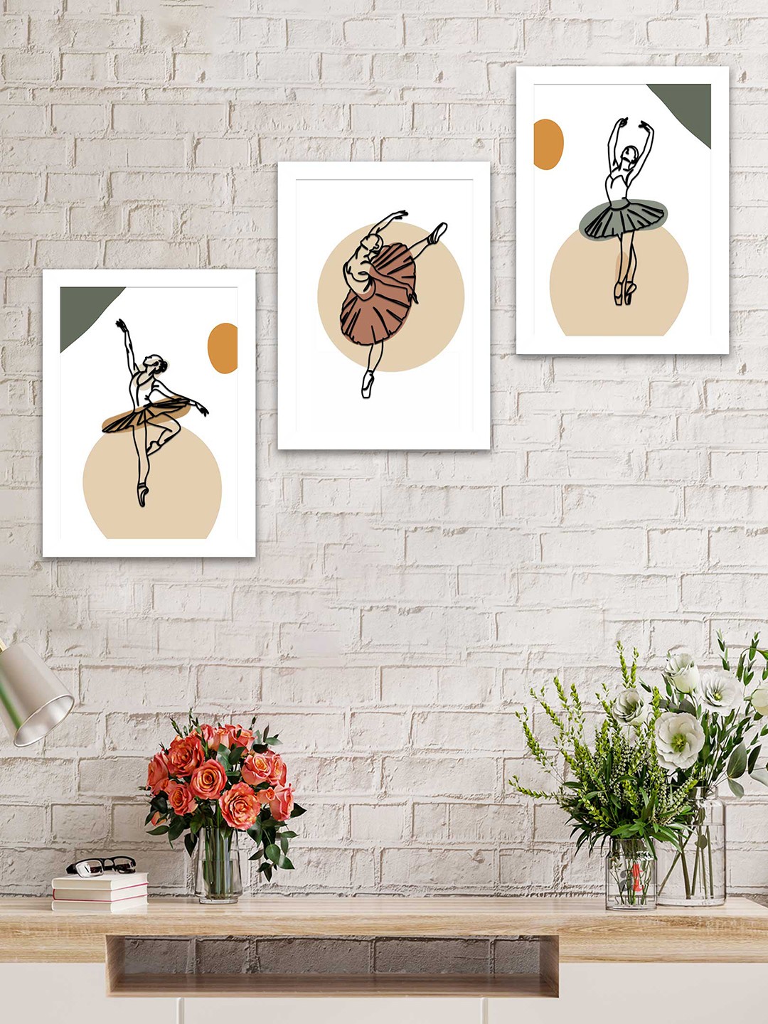 

Art Street Set of 3 Boho Dancing Lady MDF Embosed 3D Framed Art Print Wall Dcor, White