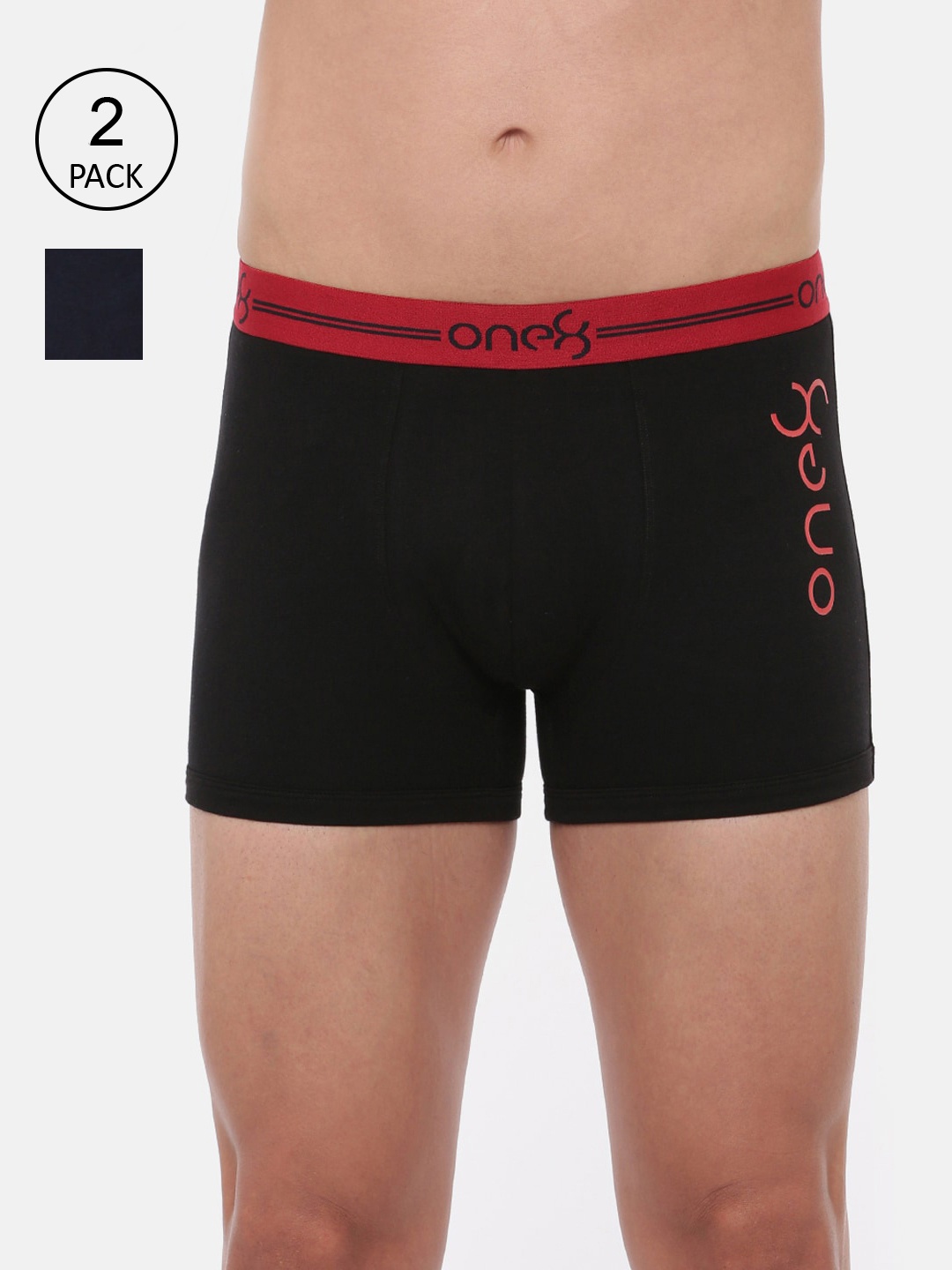 

One8 By Virat Kohli Men Set of 2 Black & Navy Blue Printed Trunks 230-PO2