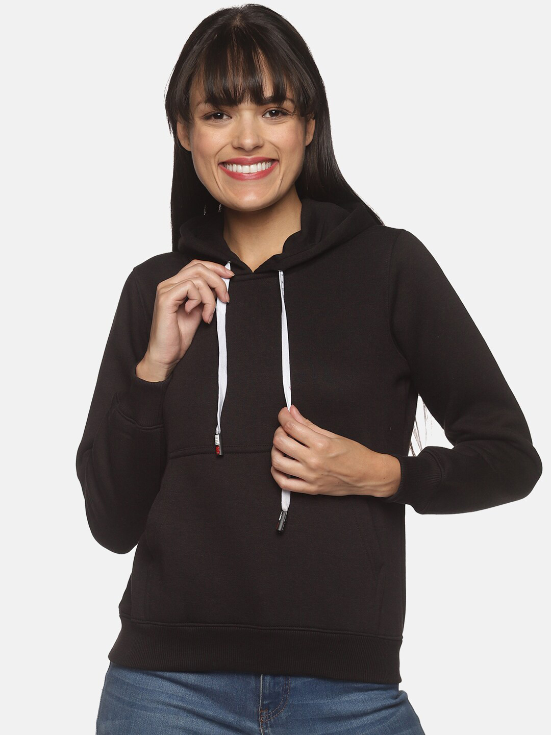 

THE BONTE Women Black Hooded Sweatshirt