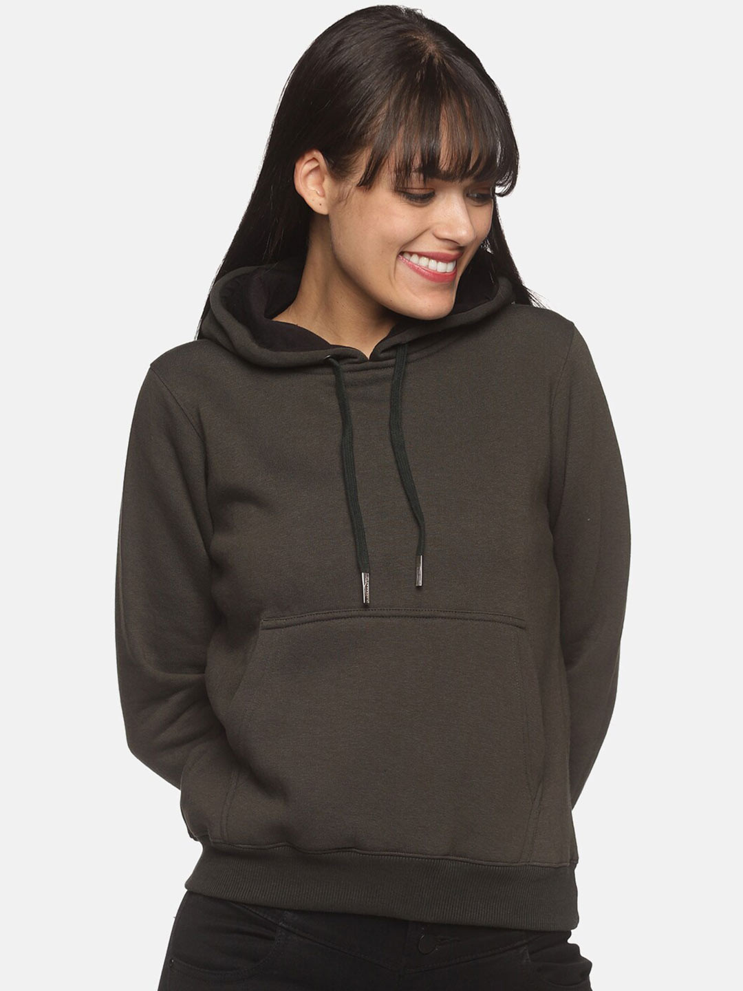 

THE BONTE Women Olive Green Hooded Sweatshirt