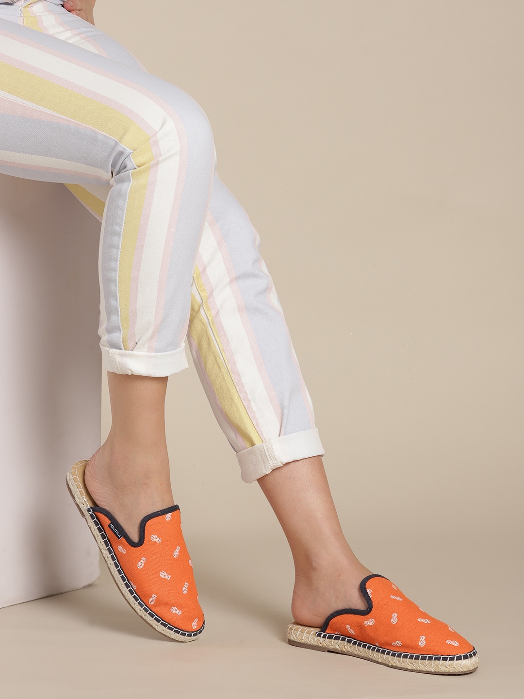 

Nautica Women Orange Conversational Printed Mules