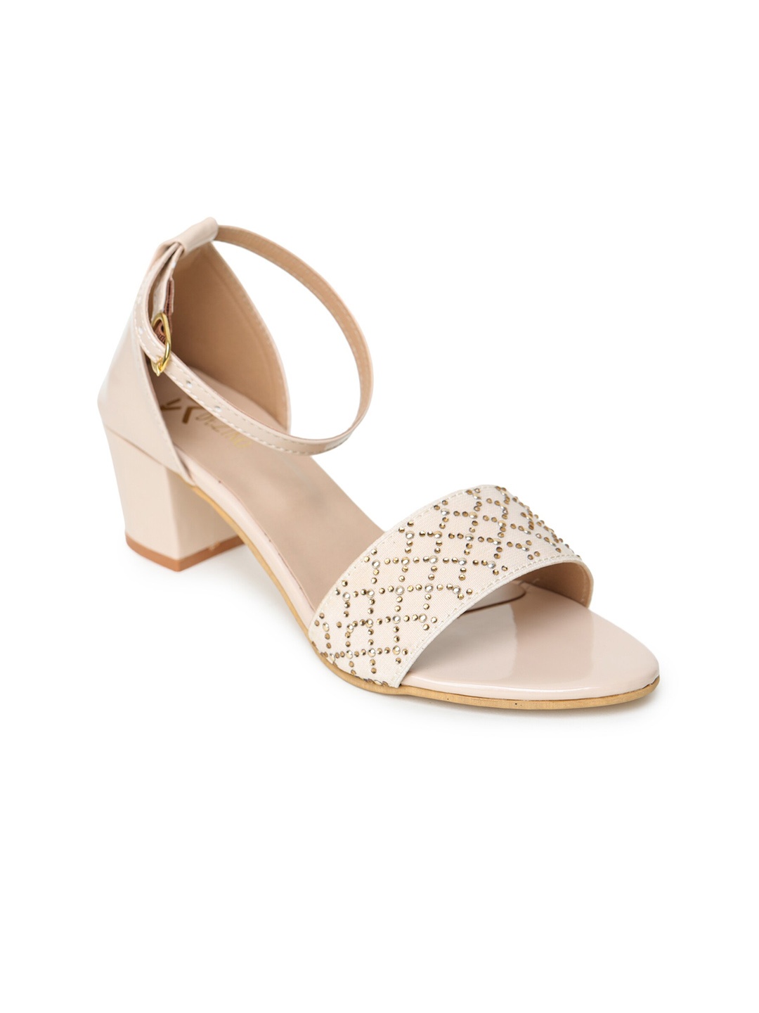 

R DEZINO Cream-Coloured Embellished Block Sandals