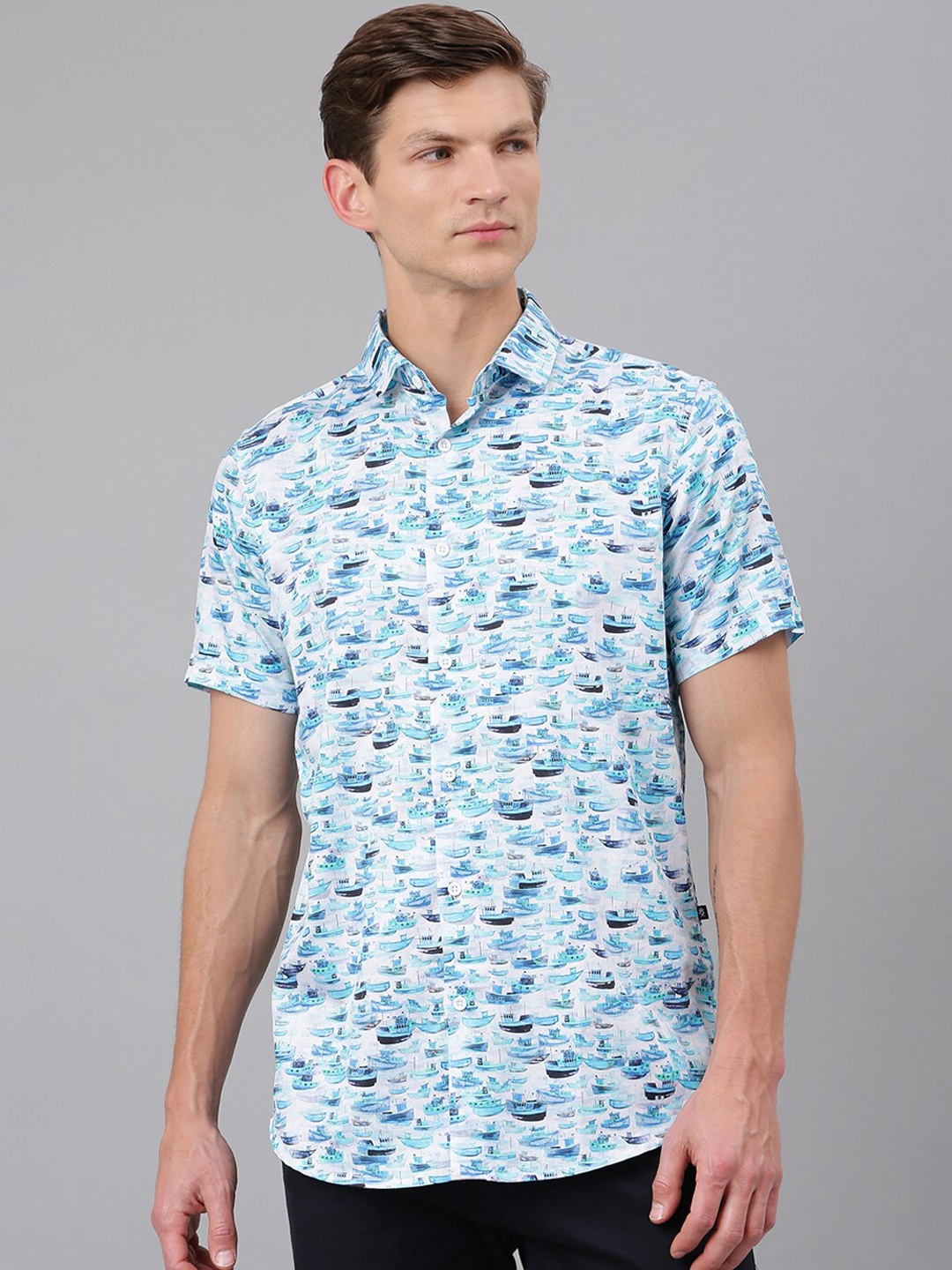 

Thomas Scott Men White Printed Pure Cotton Casual Shirt