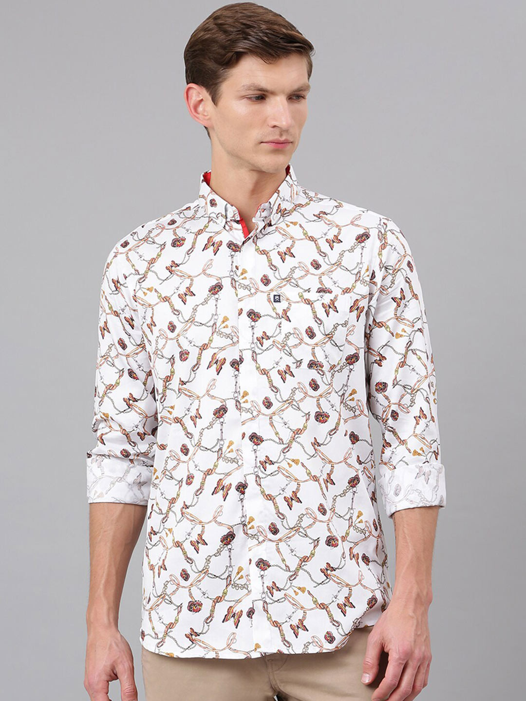 

Thomas Scott Men White Floral Printed Cotton Casual Shirt