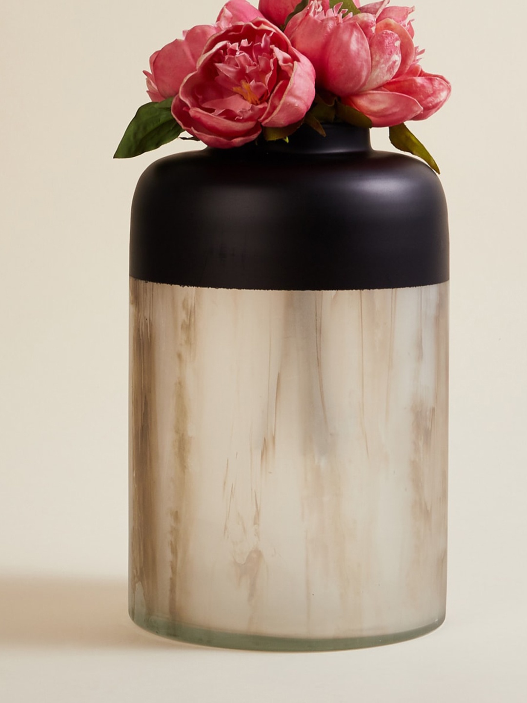 

Home Centre Black & White Glass Cylindrical Vase