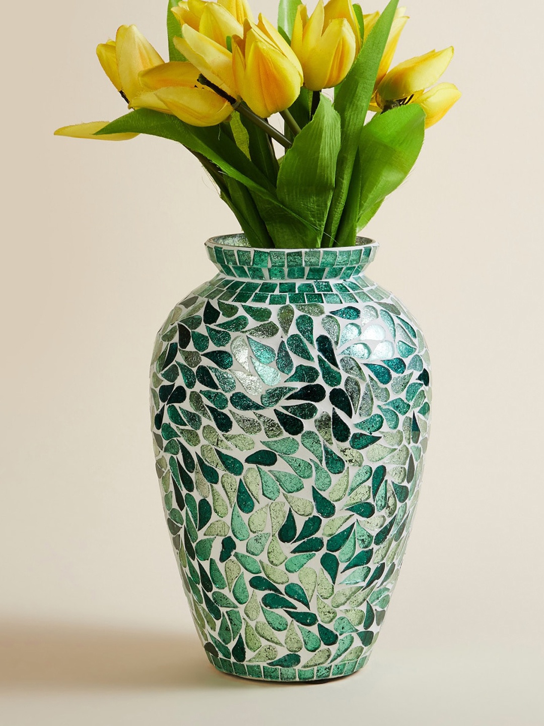 

Home Centre Green Printed Glass Vases