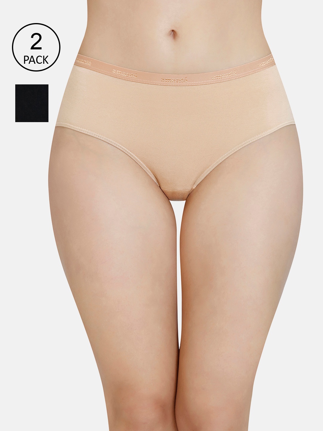 

Amante Women Solid Pack of 2 Mid Rise Modal Hipster Brief - PPK83202, Black