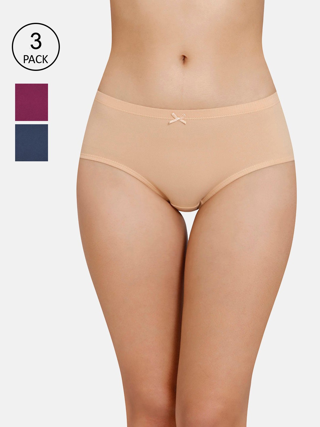 

Amante Pack of 3 Solid Mid Rise Hipster Briefs PPK43005, Beige