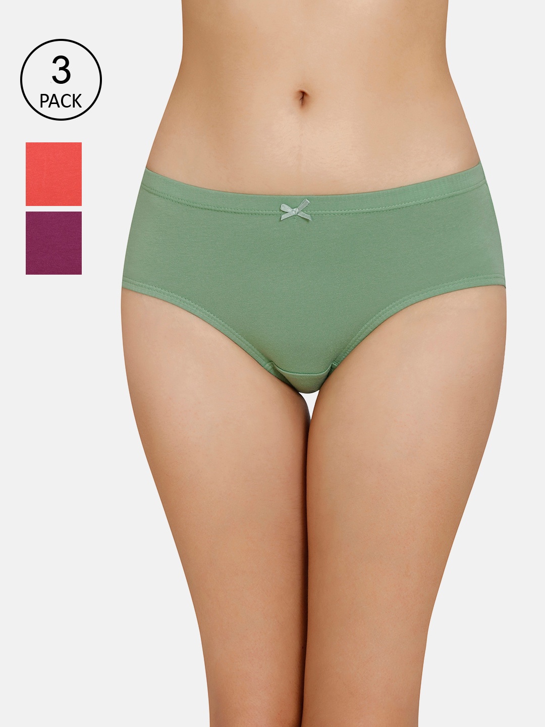 

Amante Pack of 3 Solid Mid-Rise Hipster Briefs PPK43005, Green