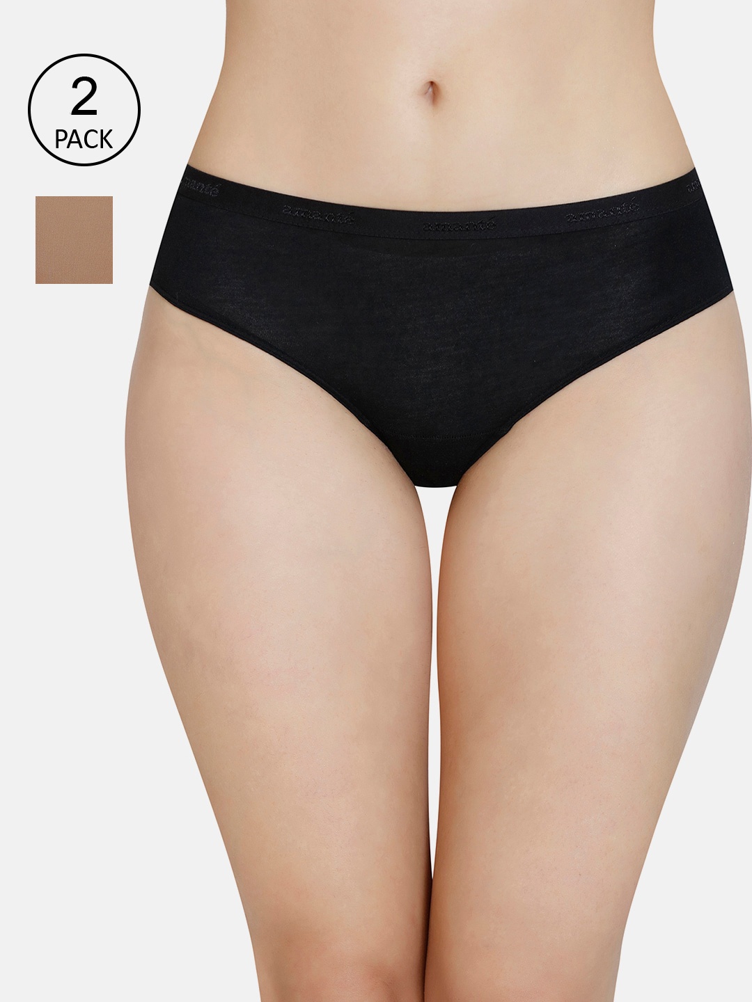

Amante Women Pack of 2 Mid Rise Modal Bikini Brief - PPK83102, Black