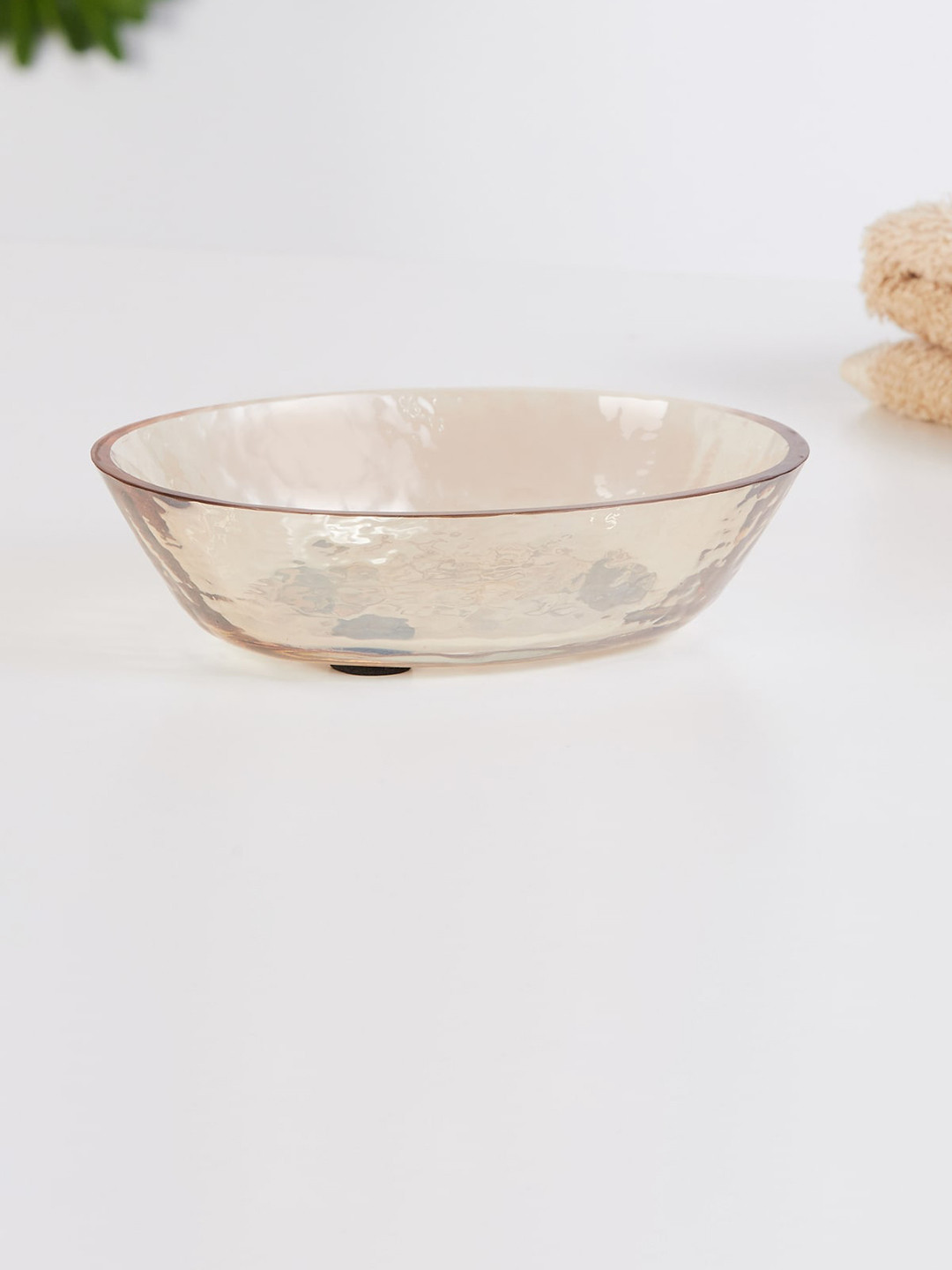 

Home Centre Gold Toned Textured Crackle Glass Soap Dish