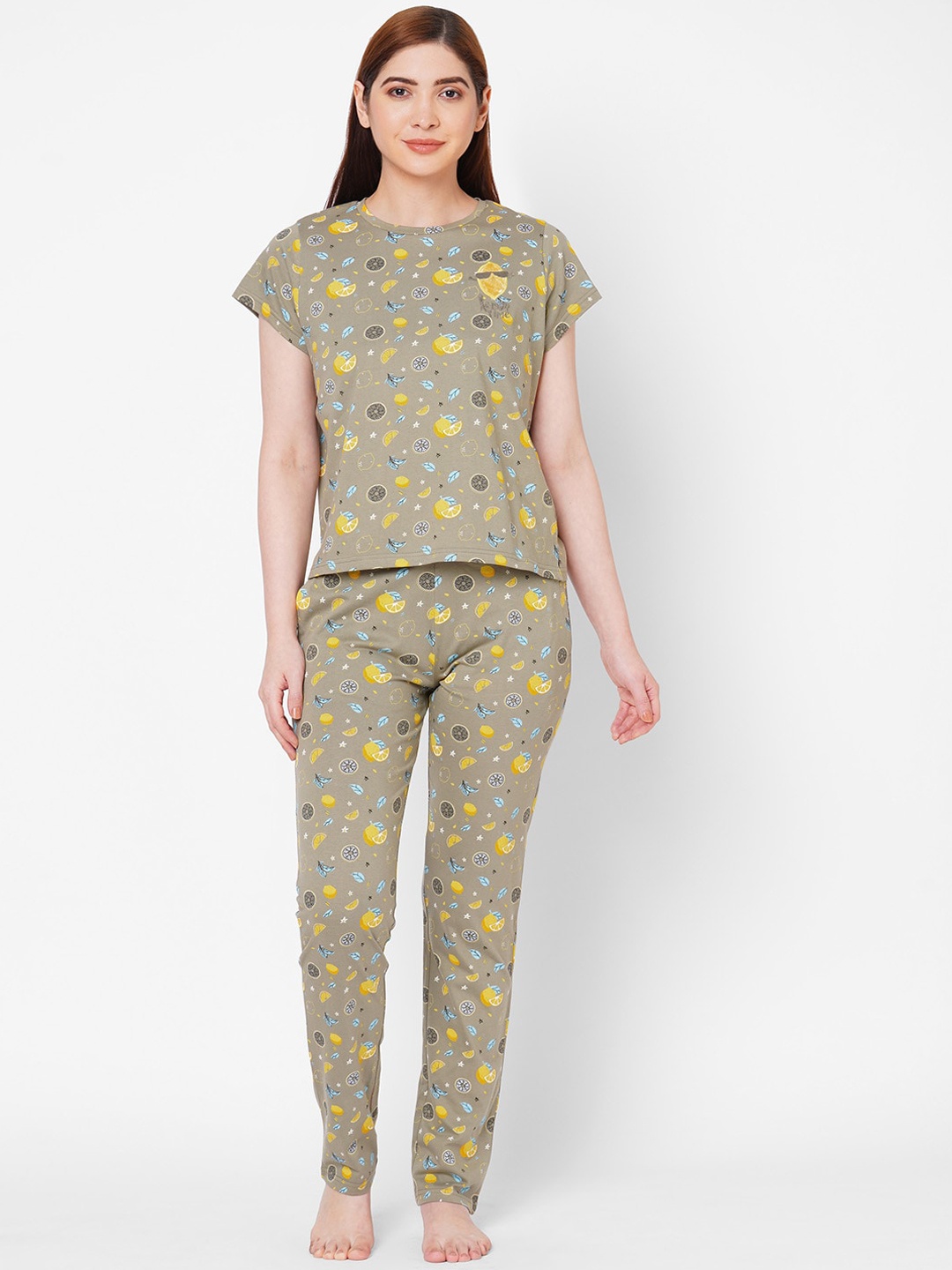 

Sweet Dreams Women Green & Yellow Printed Night suit