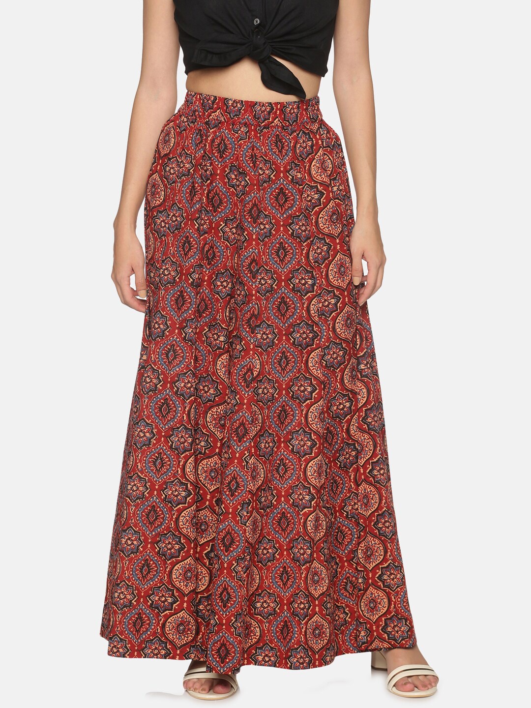 

Saffron Threads Women Red Ethnic Motifs Printed Flared Ethnic Palazzos