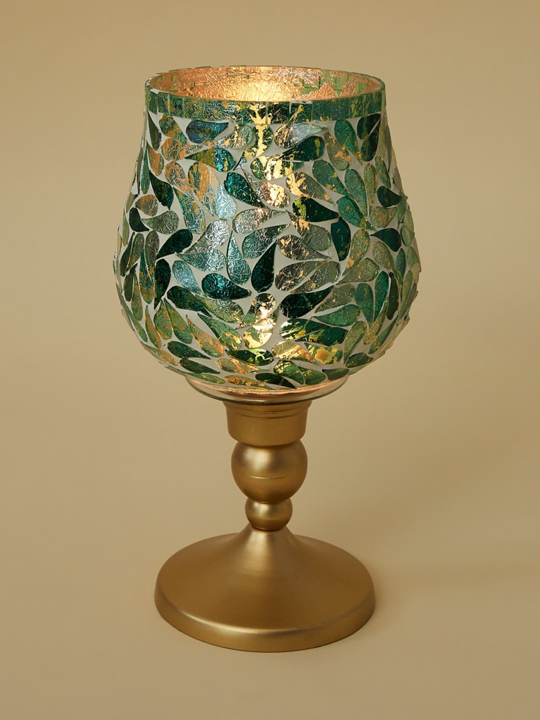 

Home Centre Teal Green Mable Mirchi Printed Glass Candle Holder