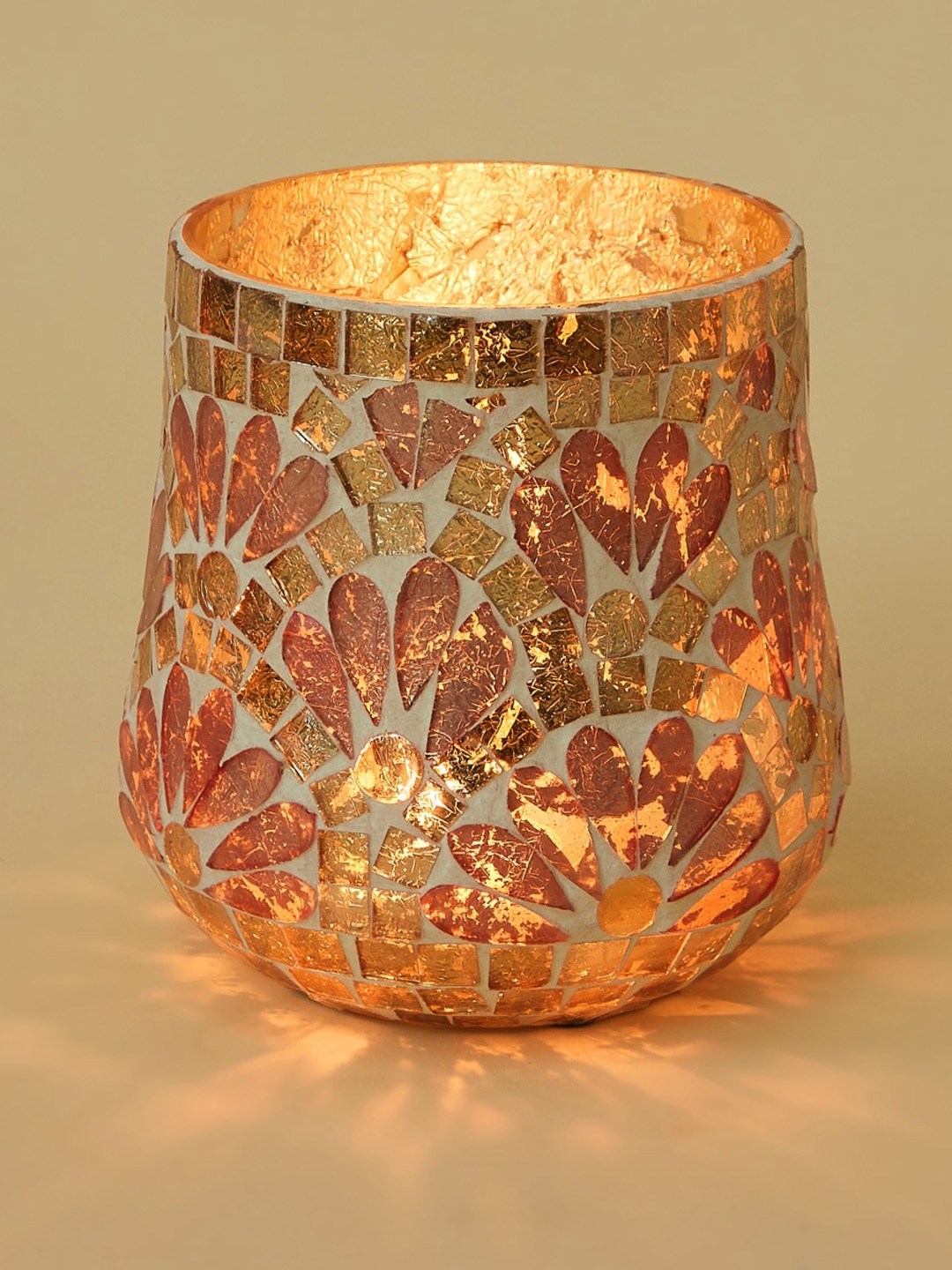 

Home Centre Gold-Coloured Textured Glass Candle Holder