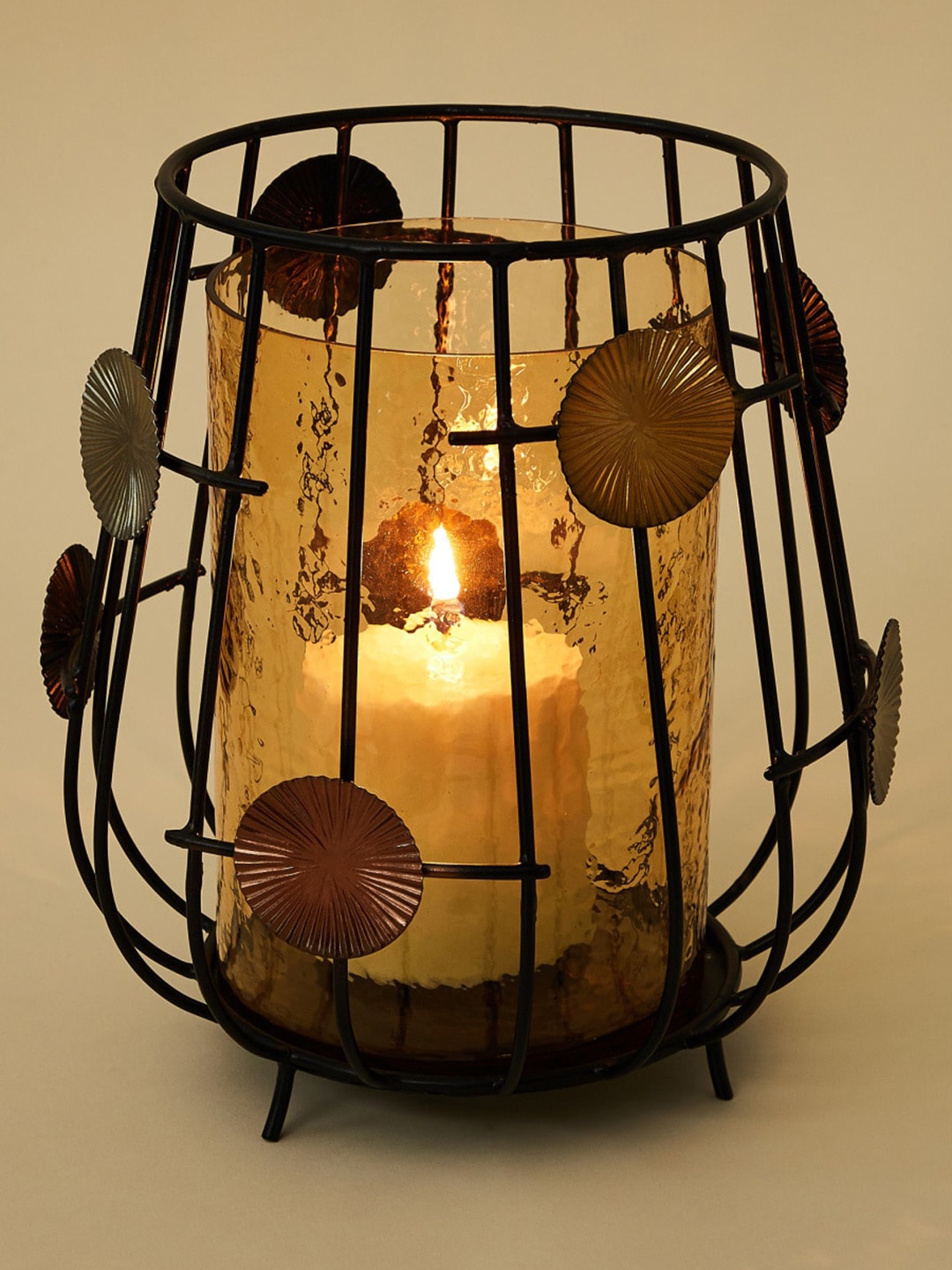 

Home Centre Black & Gold-Toned Textured Glass Candle Holder
