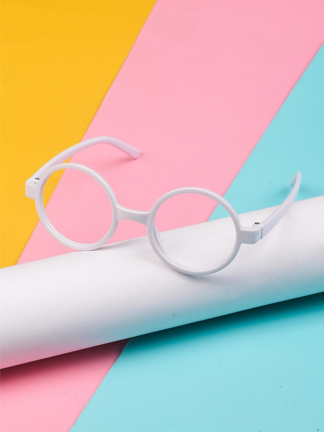 

POPLINS Kids Clear Lens & White Full Rim Round Sunglasses, Transparent